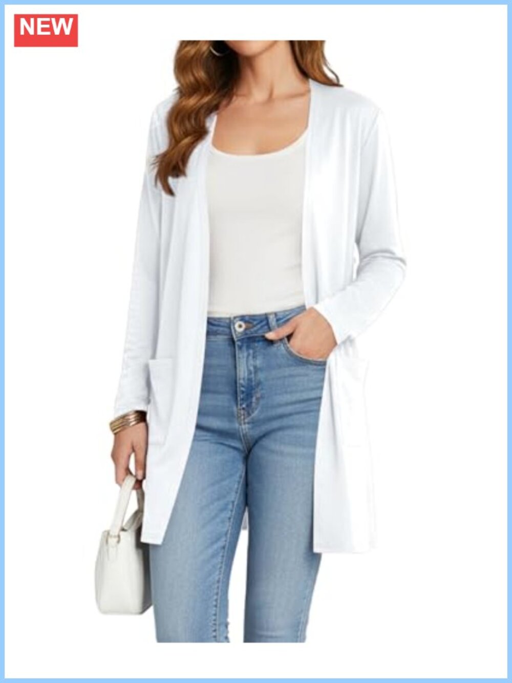 Lightweight Open Front Cardigan with Pockets Long Sleeve Summer Sweater